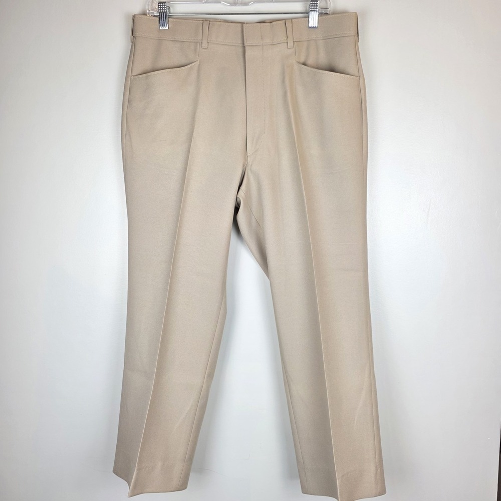 Vintage 80s Levi's Action Slacks Men Dress Pants Beige  Polyester‎ 34x26.B63